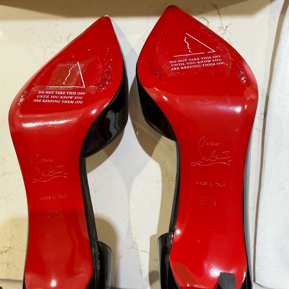 Christian Louboutin Iriza 85 Black Patent Pumps 37.5 Red Sole Heels - Picture 3 of 12